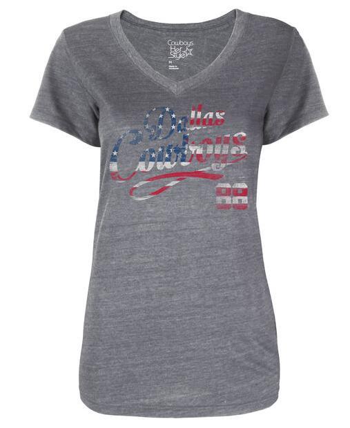 Womens Dallas Cowboys Gray American Script Name & Number Tri-Blend T-Shirt 