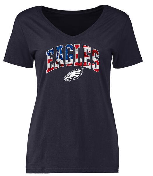 Womens Philadelphia Eagles Pro Line Navy Banner Wave Slim Fit V-Neck T-Shirt 