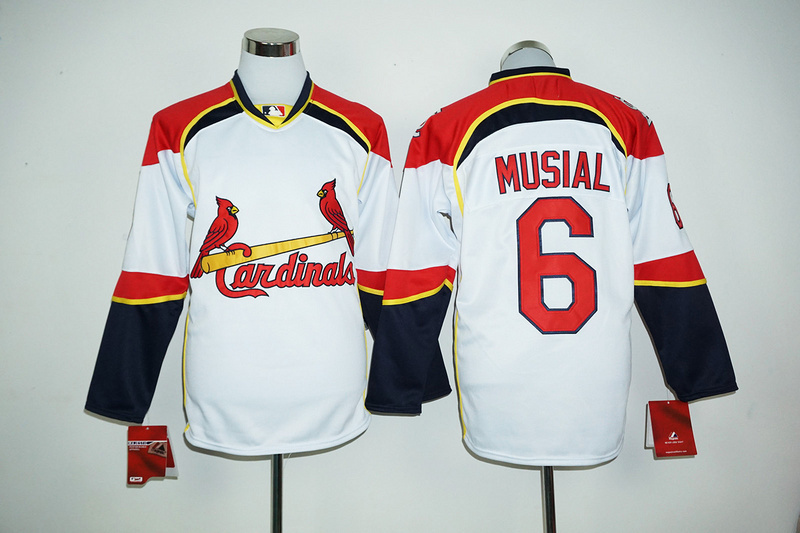 MLB St.Louis Cardinals #6 Musial White Long Sleeve Jersey