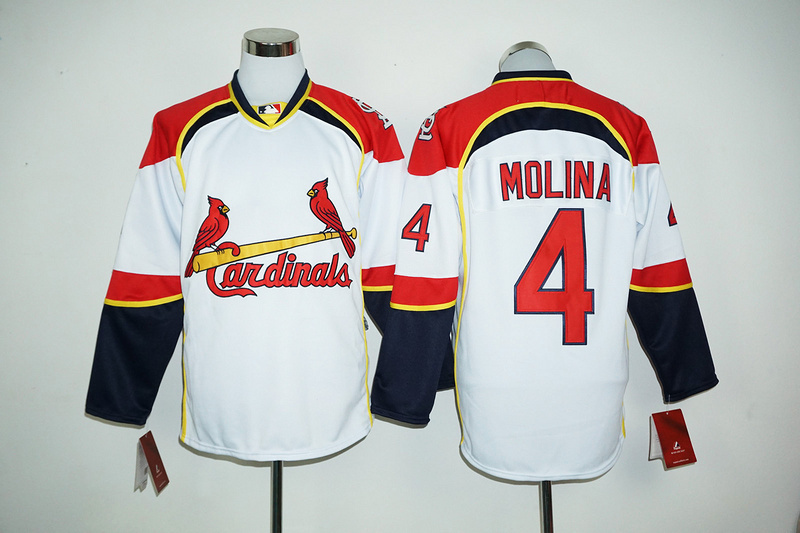 MLB St.Louis Cardinals #4 Molina White Long Sleeve Jersey