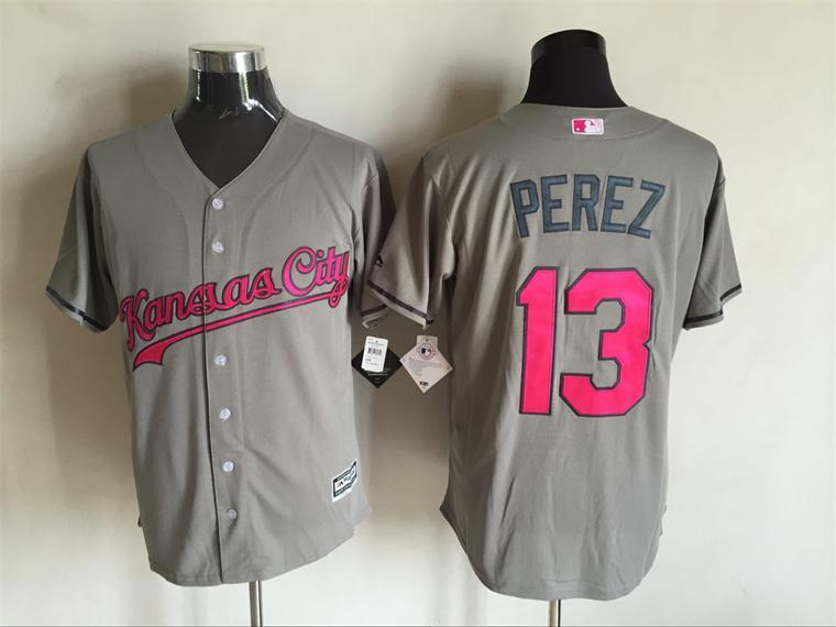 Majestic MLB Kansas City Royals #13 Perez Grey Jersey for Monthers Day