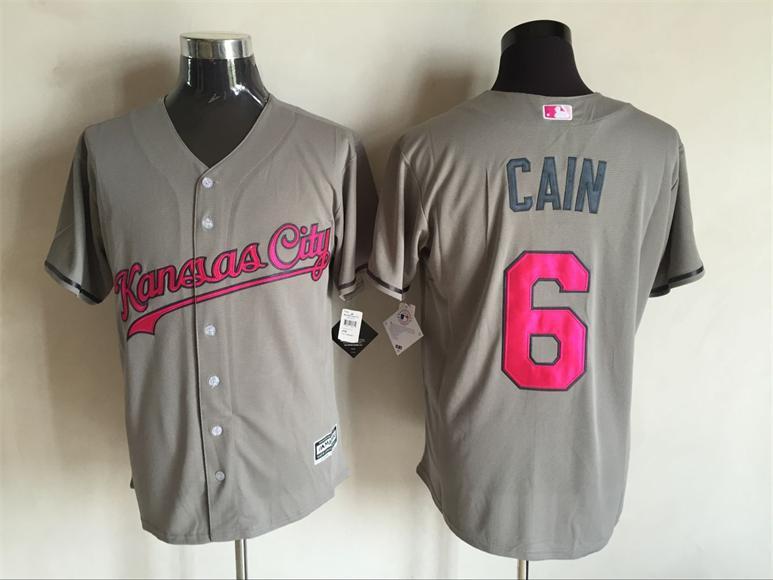 Majestic MLB Kansas City Royals #6 Cain Grey Jersey for Monthers Day