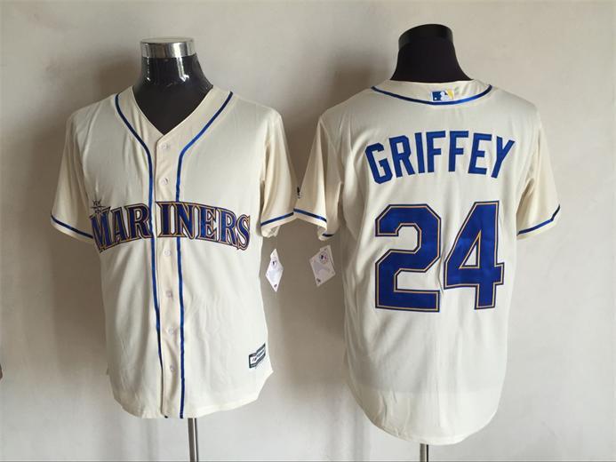 Majestics MLB Seattle Mariners #24 Griffey Cream Jersey
