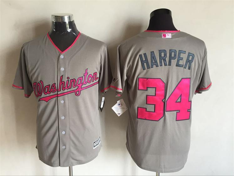 Majestic MLB Washington Nationals #34 Harper Grey Jersey for Monthers Day