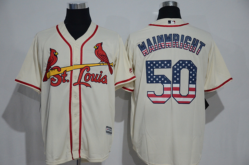 Majestic MLB St.Louis Cardinals #50 Wainwright Cream USA Flag Jersey