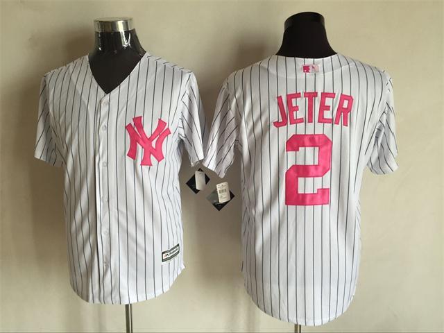 Majestic MLB New York Yankees #2 Jeter White Jersey for Monthers Day