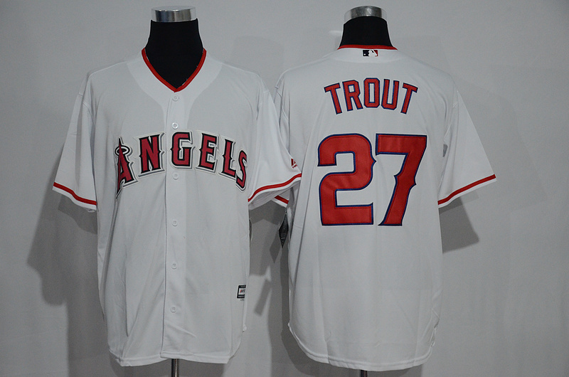 Majestics MLB Los Angeles Angels #27 Mike Trout White Jersey 