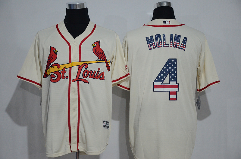 Majestic MLB St.Louis Cardinals #4 Molina Cream USA Flag Jersey