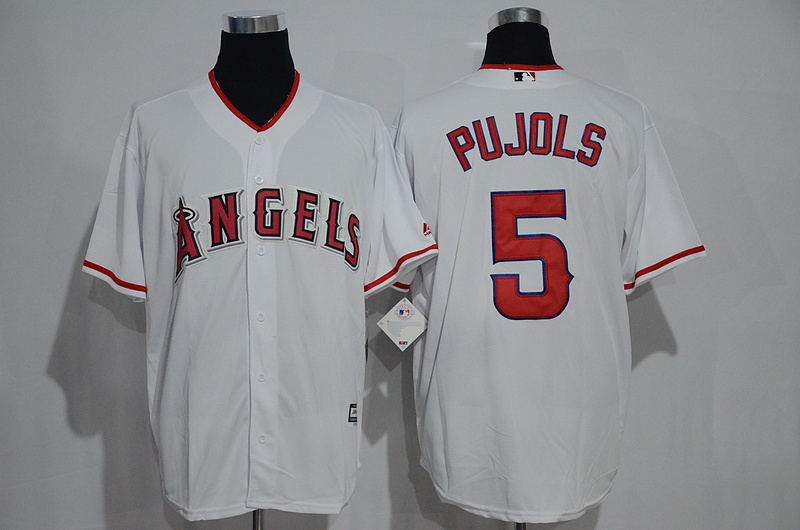 Majestics MLB Los Angeles Angels #5 Pujols White Jersey 