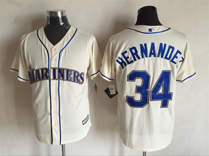 Majestic MLB Seattle Mariners #34 Hernandez Cream Jersey