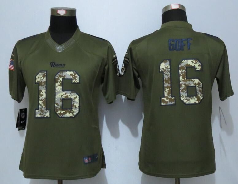 Wonen New Nike St.Louis Rams 16 Goff Green Salute To Service Limited Jersey