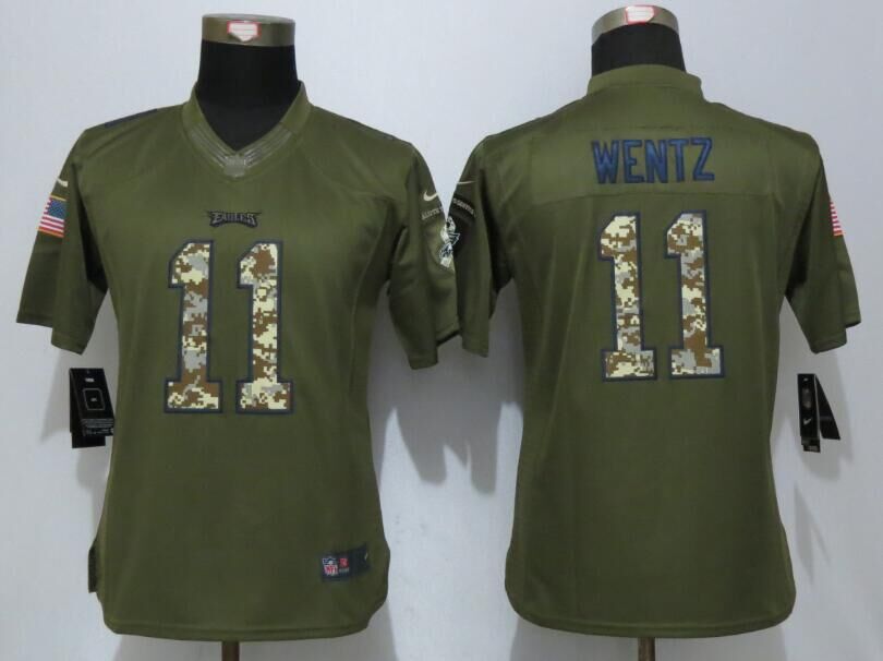 Wonen Nike Philadelphia Eagles 11 Wentz Green Salute To Service Limited Jersey  