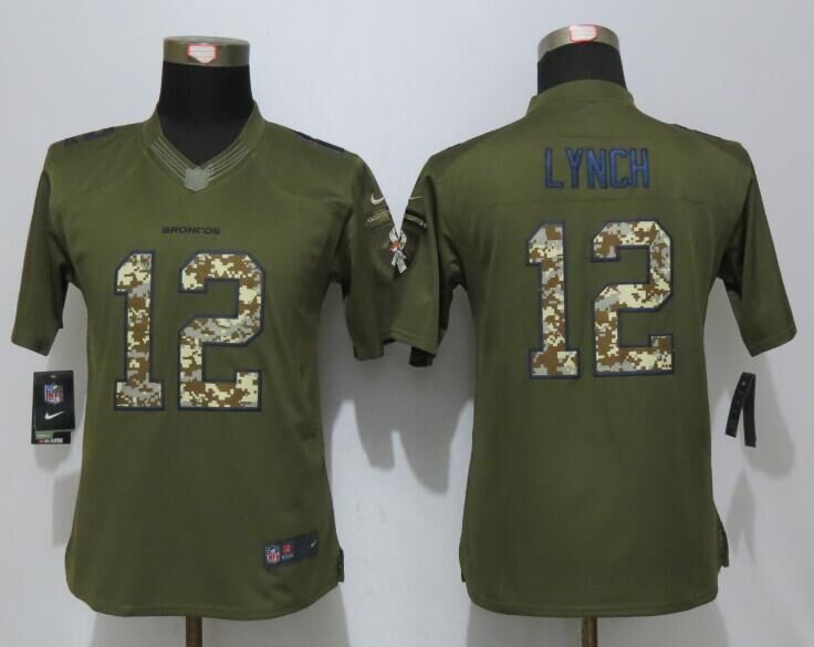 Wonen NEW Nike Denver Broncos 12 Lynch Green Salute To Service Limited Jersey  