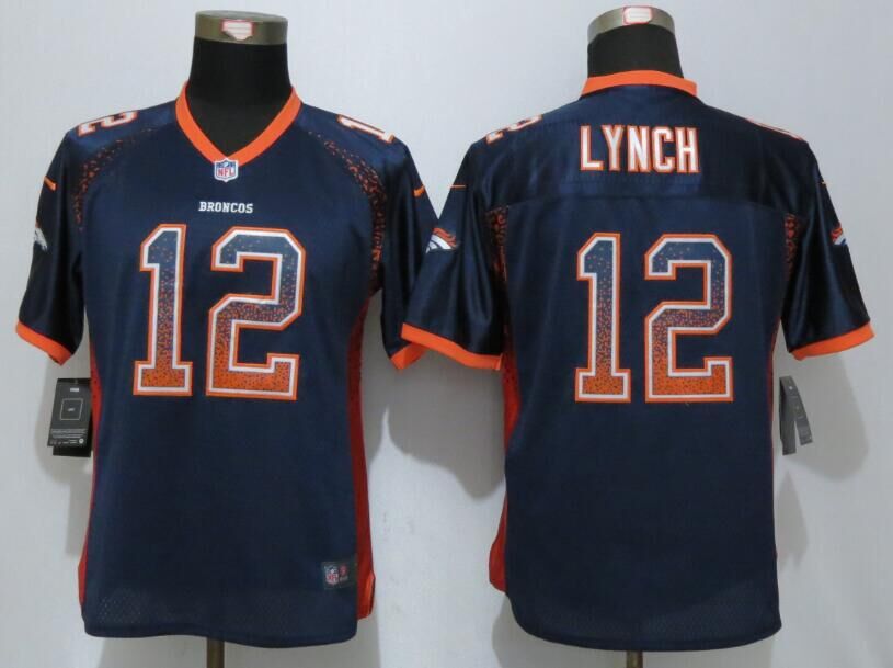 Wonen NEW Nike Denver Broncos 12 Lynch Drift Fashion Blue Elite Jerseys  