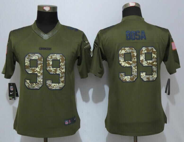 Wonen New Nike San Diego Chargers 99 Bosa Green Salute To Service Limited Jersey  