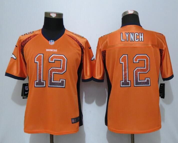 Wonen NEW Nike Denver Broncos 12 Lynch Drift Fashion Orange Elite Jerseys  