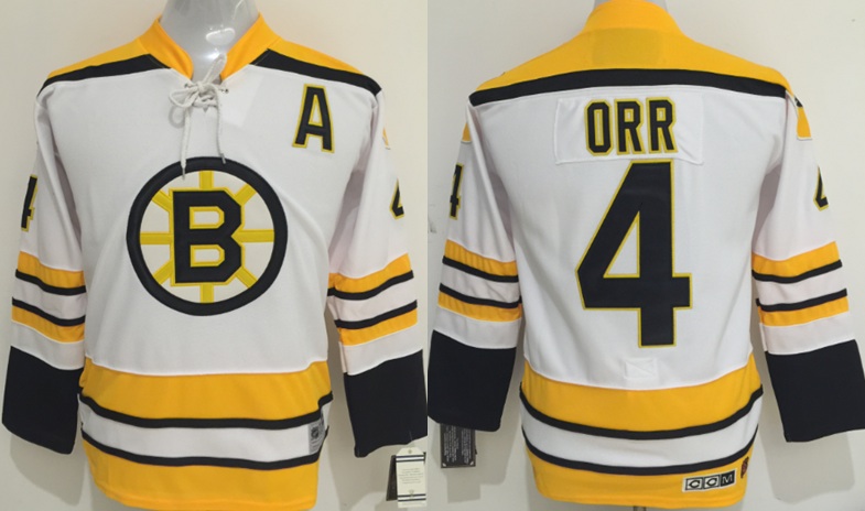 Kids NHL Boston Bruins #4 Orr White Jersey