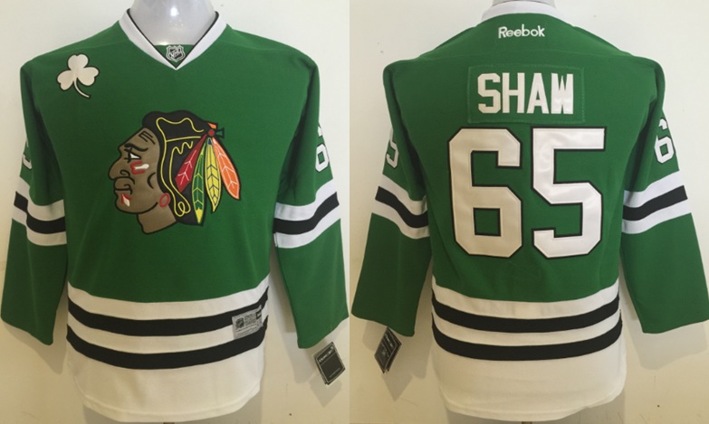 Kids Chicago Blackhawks #65 Shaw Green Jersey