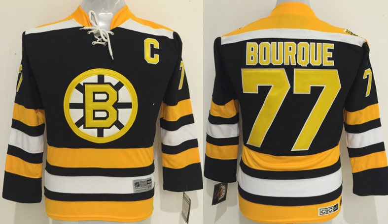 Kids NHL Boston Bruins #77 Bourque Black Jersey with C Patch