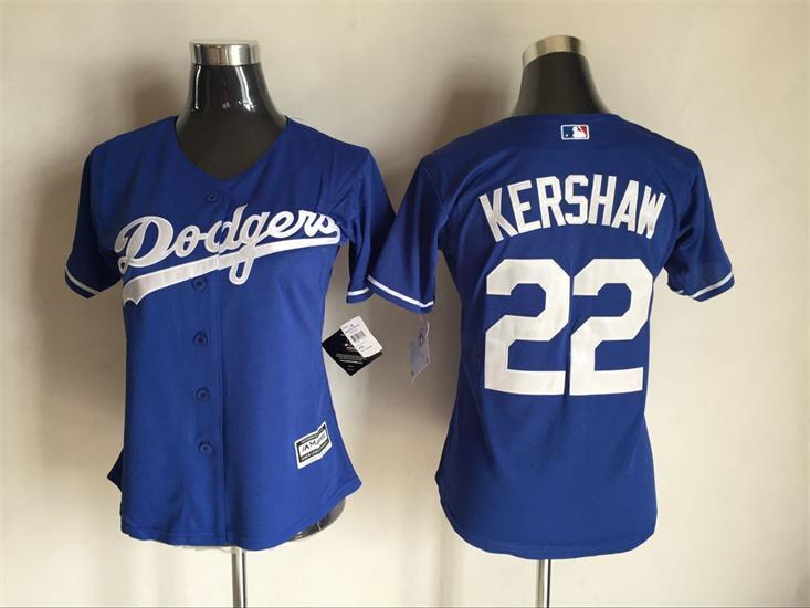 Women MLB Los Angeles Dodgers #22 Kershaw Blue Jersey