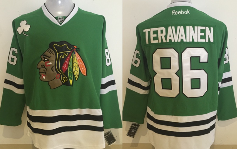 NHL Chicago Blackhawks #86 Teravainen Green Jersey
