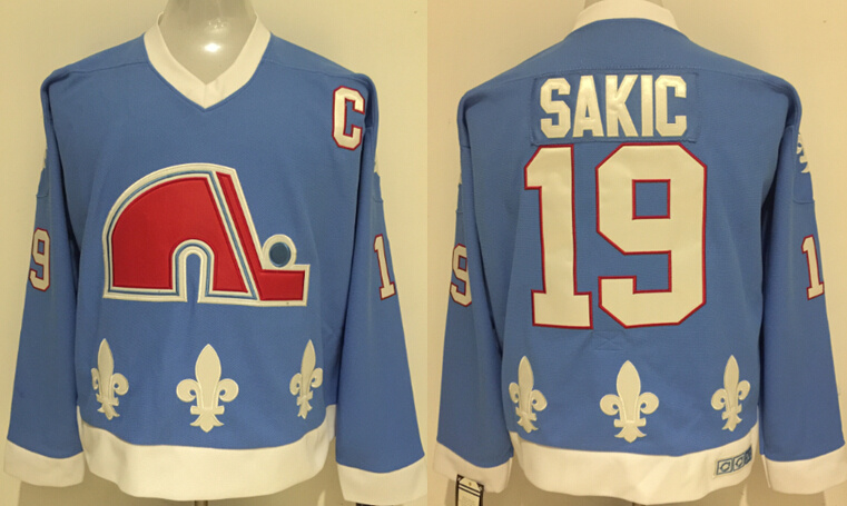 NHL Quebec Nordiques #19 Sakic L.Blue Jersey