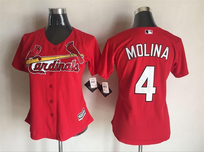 Women MLB St.Louis Cardinals #4 Molina Red Majestic Jersey