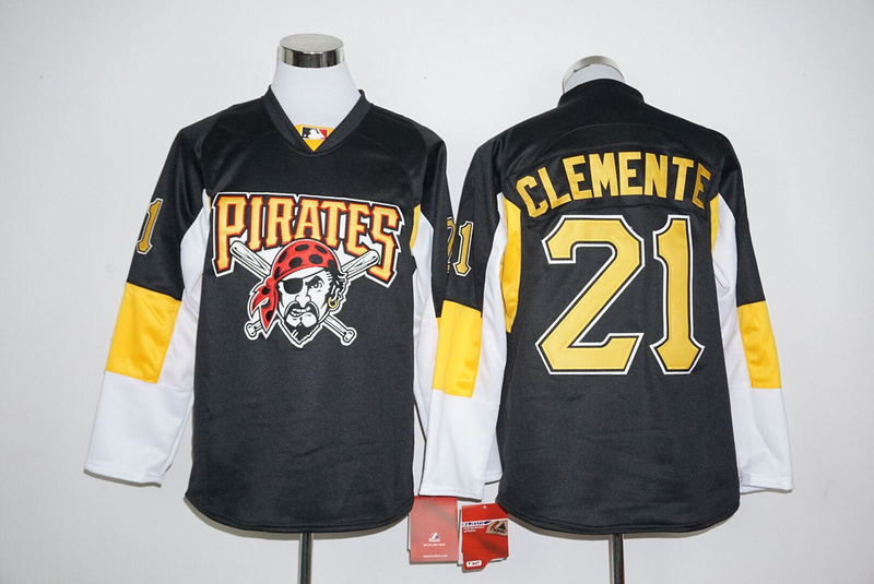 MLB Pittsburgh Pirates #21 Clemente Black Long-Sleeve Jersey