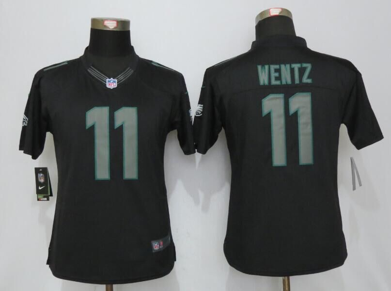 Womens New Nike Philadelphia Eagles #11 Wentz Impact Limited Black Jerseys  