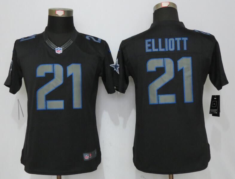 Womens Nike Dallas Cowboys #21 Elliott Impact Limited Black Jerseys  