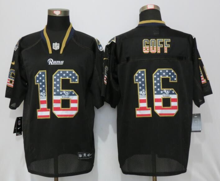 New Nike Los Angeles Rams #16 Goff USA Flag Fashion Black Elite Jerseys  