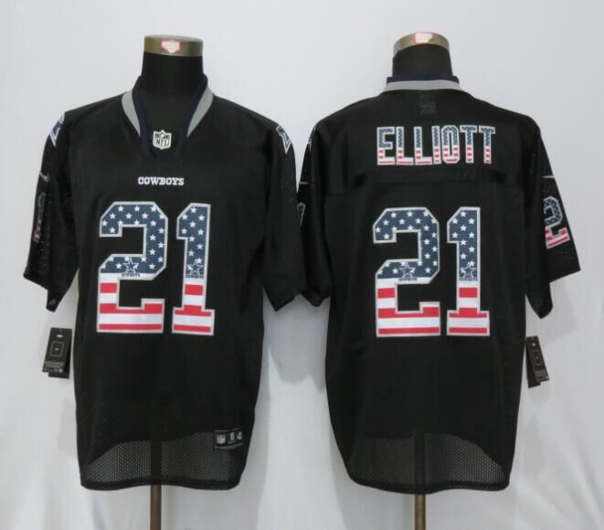 New Nike Dallas Cowboys #21 Elliott USA Flag Fashion Black Elite Jerseys  