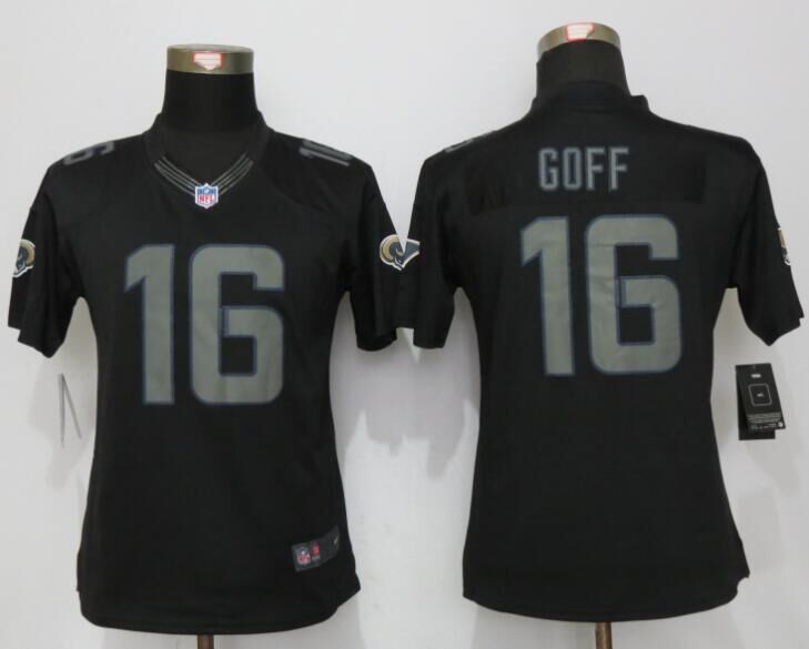 Womens Nike Los Angeles Rams #16 Goff Impact Limited Black Jerseys