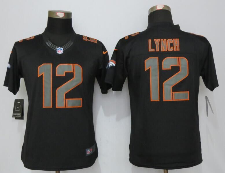 Womens New Nike Denver Broncos #12 Lynch Impact Limited Black Jerseys  