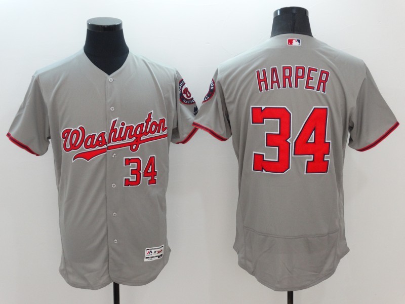 Majestics MLB Washington Nationals #34 Harper Grey Jersey