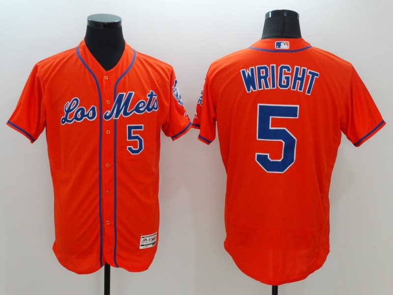 MLB New York Mets #5 Wright Orange Throwback Jersey