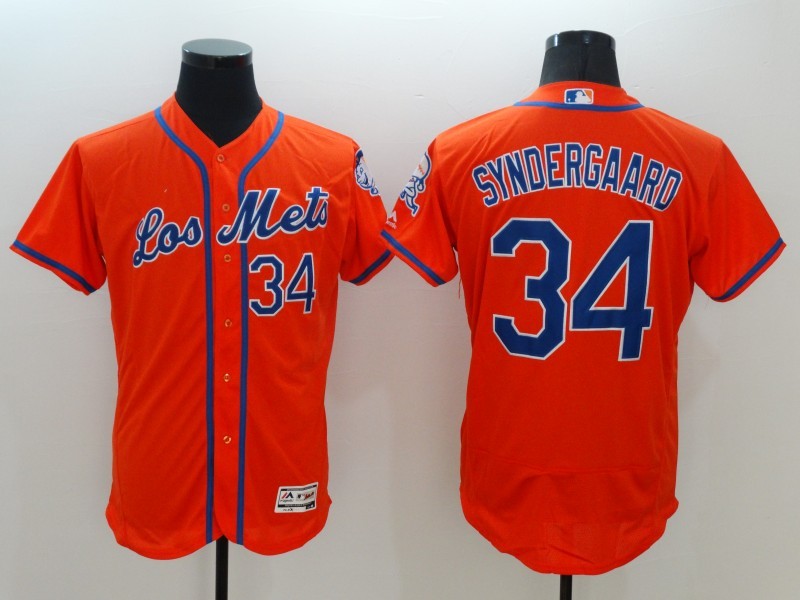 MLB New York Mets #34 Syndergaard Orange Throwback Jersey