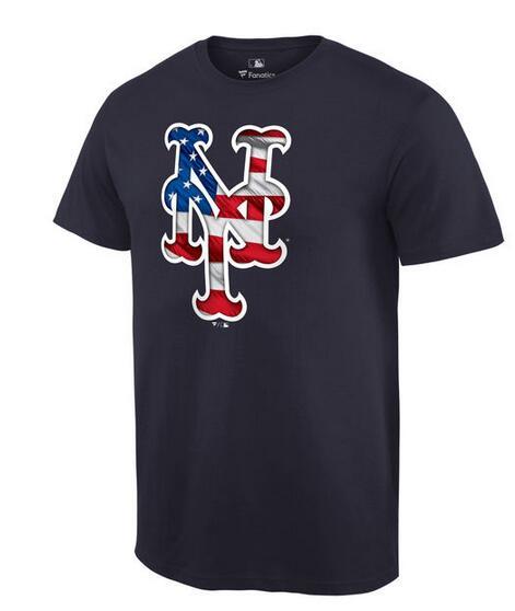 Mens New York Mets Navy Banner Wave T-Shirt