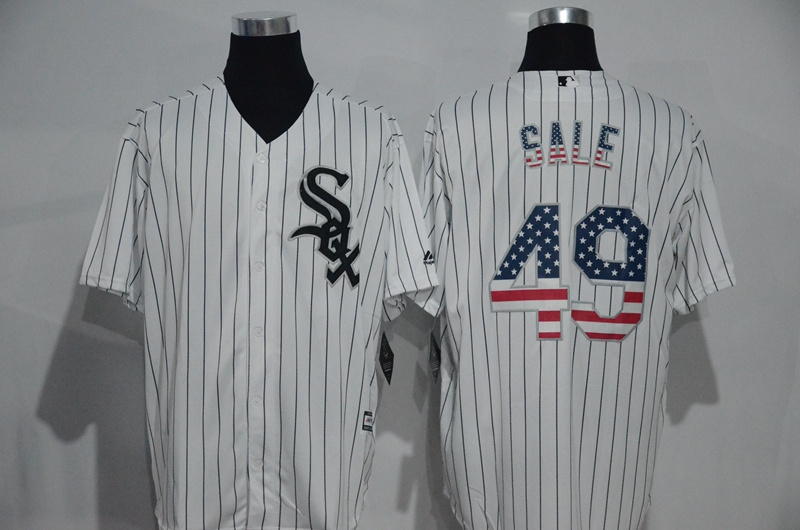 Majestic MLB Chicago Whie Sox #49 Sale White Pinstripe US Flag Jersey
