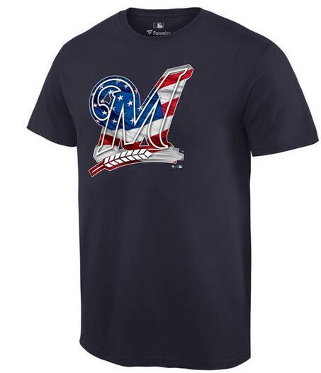 Mens Milwaukee Brewers Navy Banner Wave T-Shirt