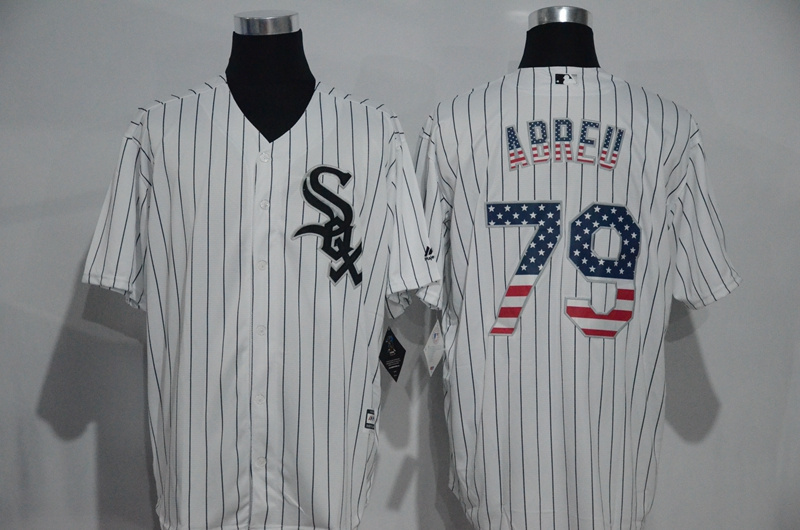 Majestic MLB Chicago Whie Sox #79 Abreu White Pinstripe US Flag Jersey