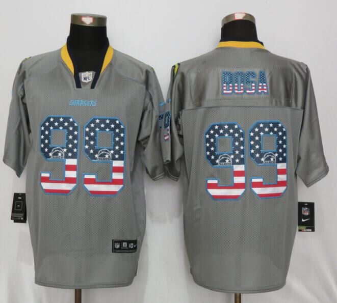 New Nike San Diego Chargers 99 Bosa USA Flag Fashion Gray Elite Jerseys  