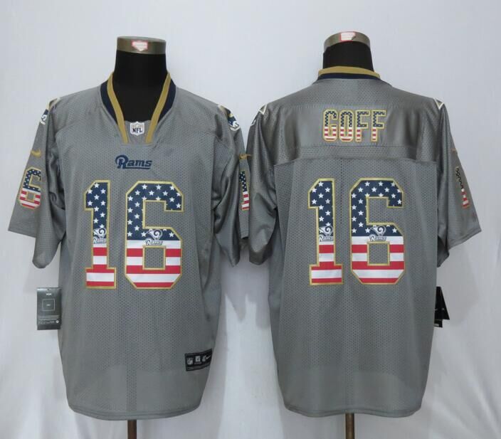 New Nike Los Angeles Rams 16 Goff USA Flag Fashion Gray Elite Jerseys  