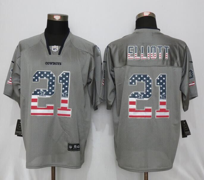 New Nike Dallas Cowboys 21 Elliott USA Flag Fashion Gray Elite Jerseys  