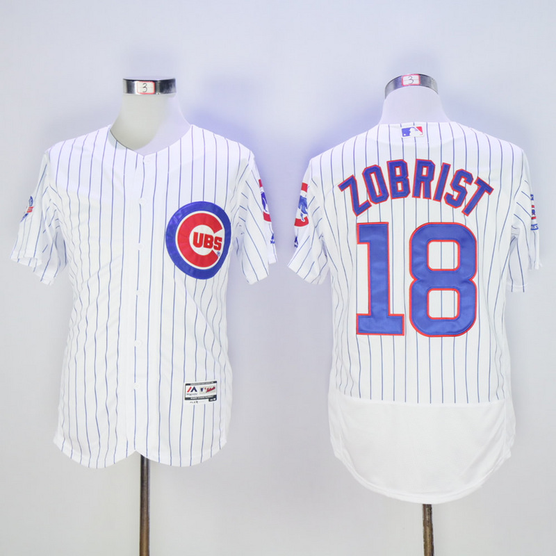 MLB Chicago Cubs #18 Zobrist White Jersey with 100th Anniversary Patch