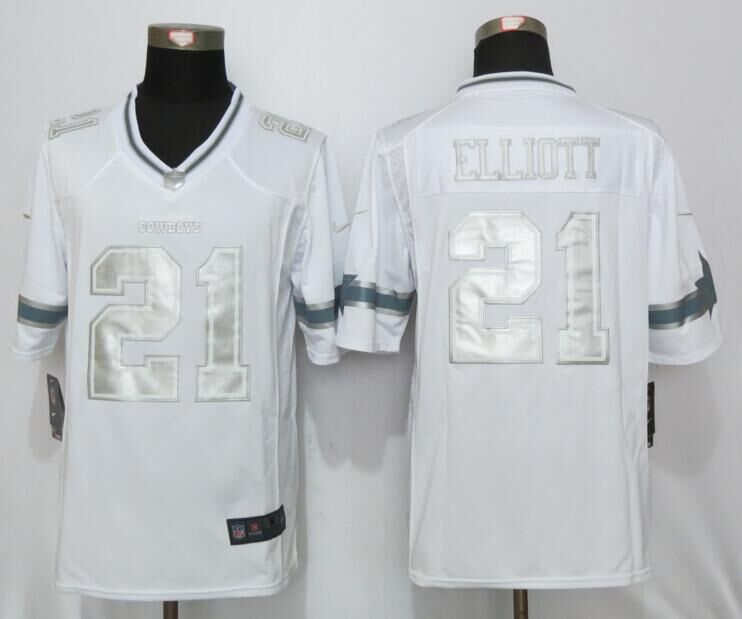 New Nike Dallas Cowboys 21 Elliott Platinum White Limited Jerseys  