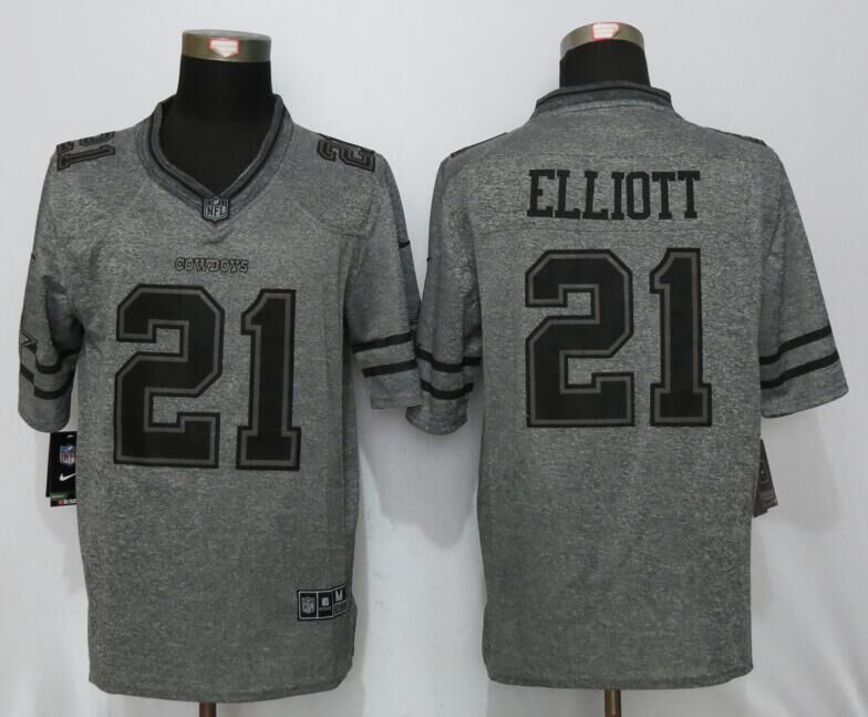 New Nike Dallas Cowboys 21 Elliott Gray Mens Stitched Gridiron Gray Limited Jersey  