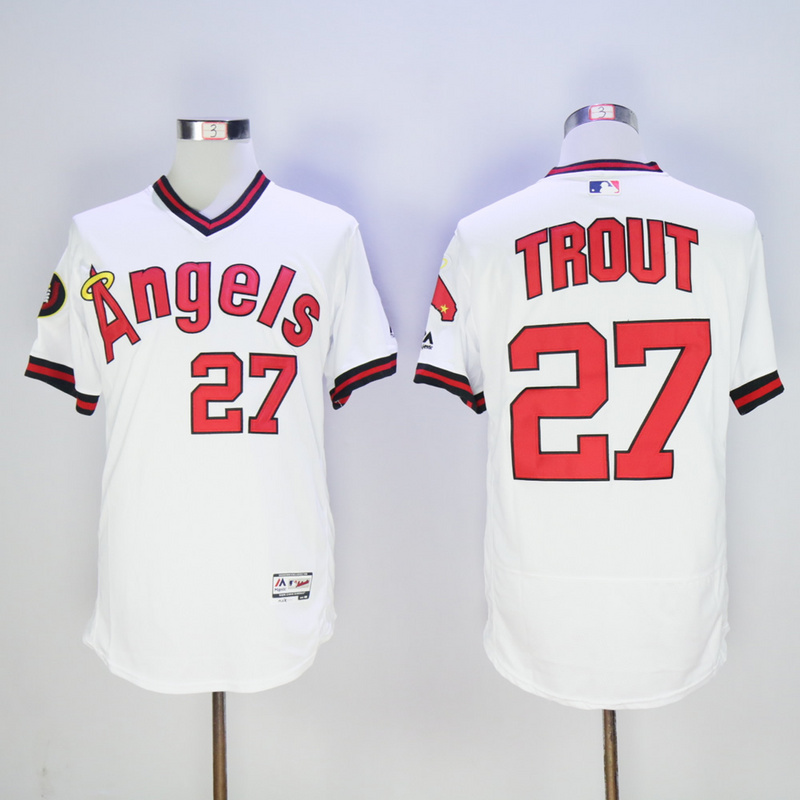 Majestics MLB Los Angeles Angels #27 Trout White Pullover Jersey