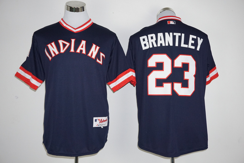 Majestics MLB Cleveland Indians #23 Brantley Blue Pullover Jersey