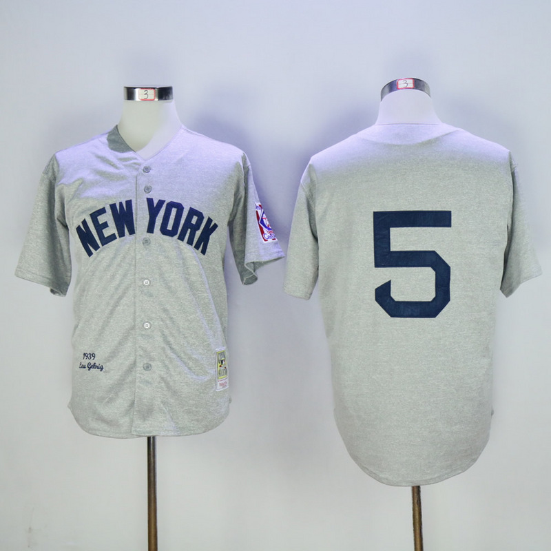 MLB New York Yankees #5 Joe DiMaggio Grey Jersey(checked)